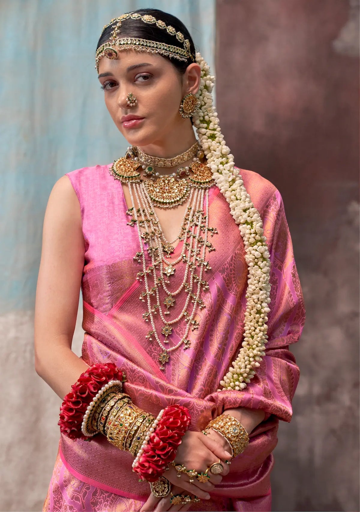 Tulip Pink Two Tone Silk Saree