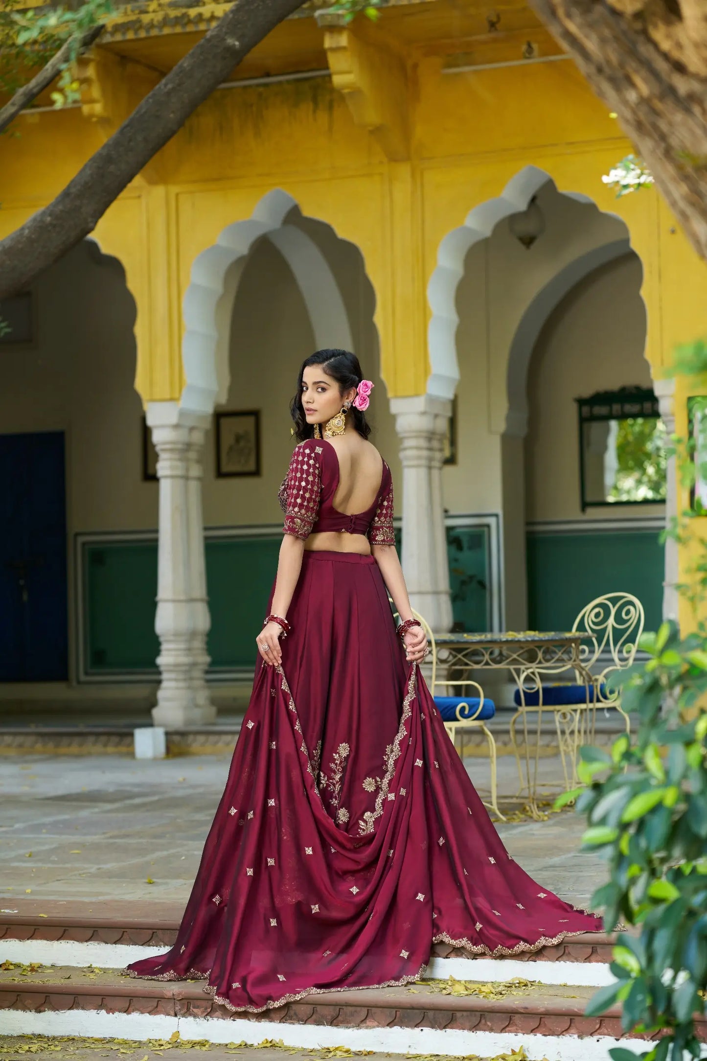 Dark Maroon Embroidered Lehenga Choli