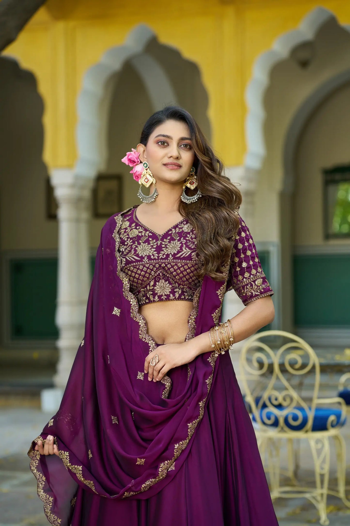 Mulberry Purple Embroidered Lehenga Choli
