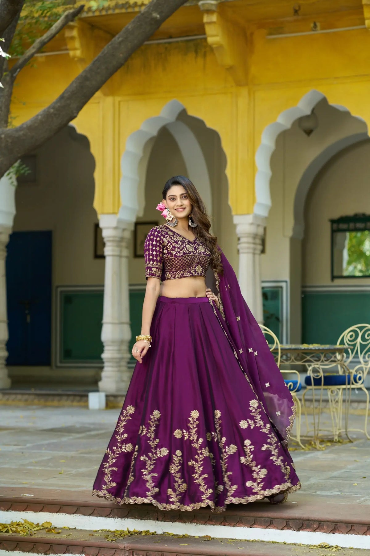 Mulberry Purple Embroidered Lehenga Choli