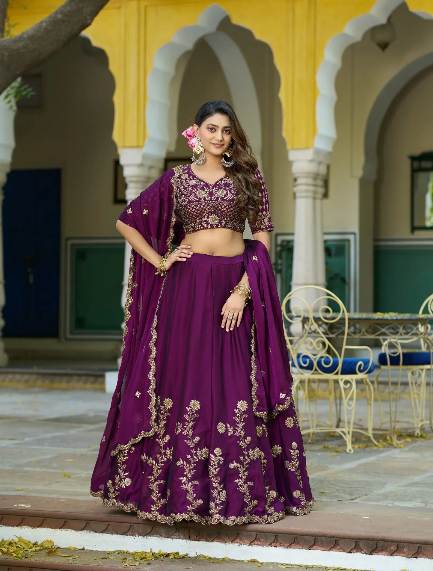 Mulberry Purple Embroidered Lehenga Choli
