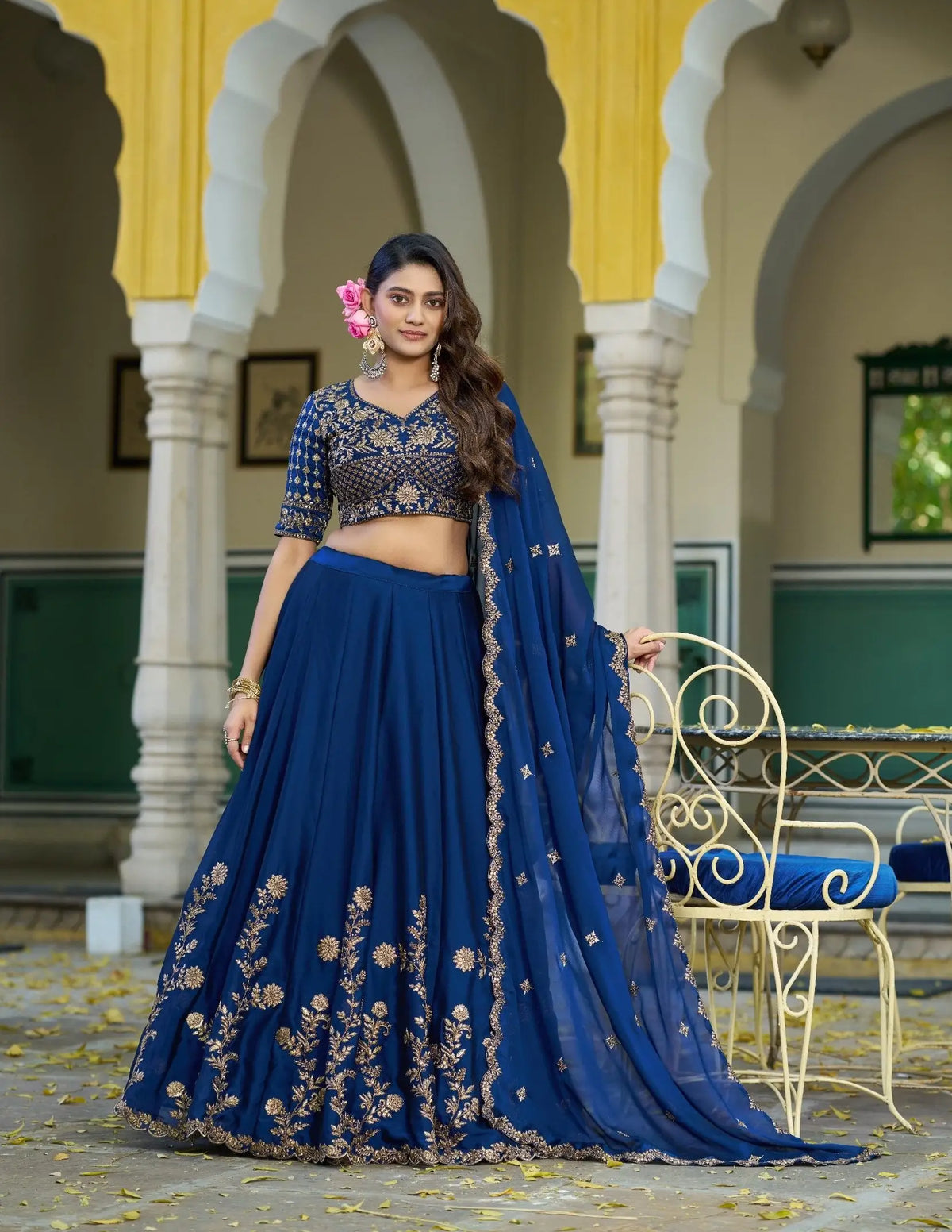 Nile Blue Embroidered Lehenga Choli
