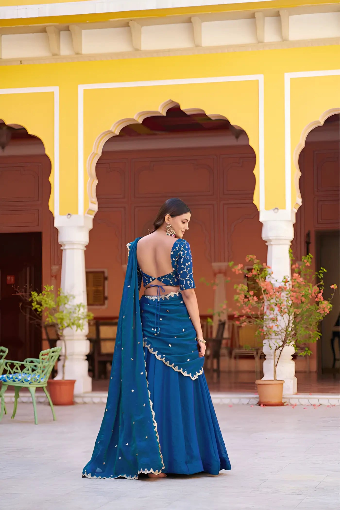 Peacock Blue Embroidered Lehenga Choli