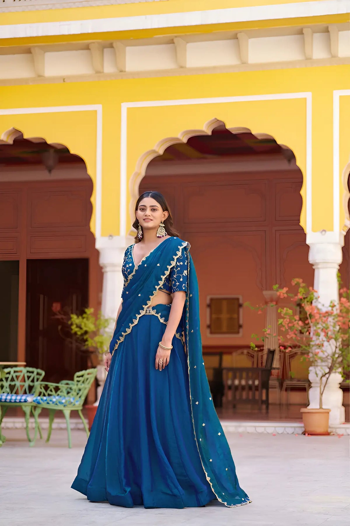 Peacock Blue Embroidered Lehenga Choli