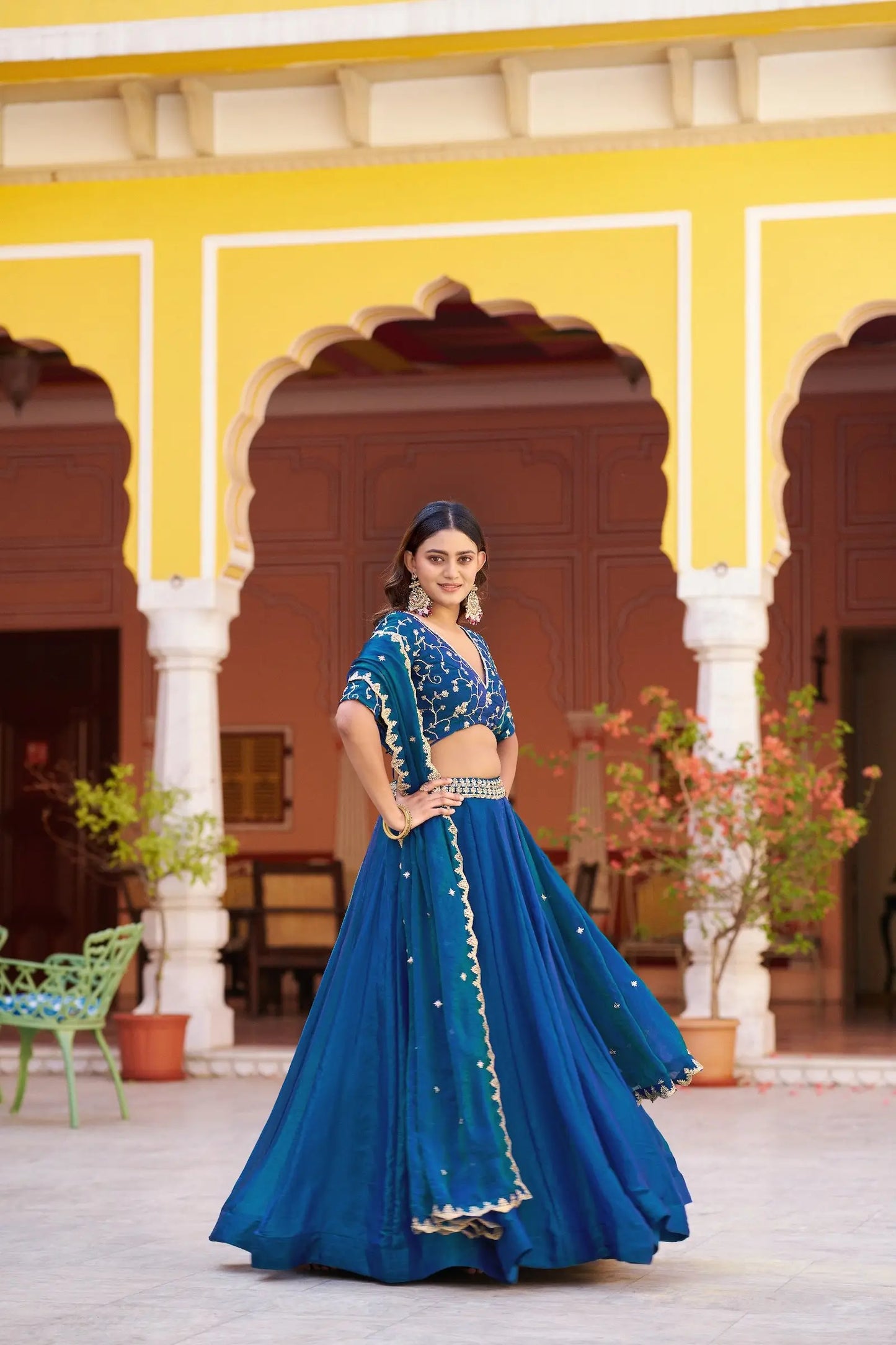 Peacock Blue Embroidered Lehenga Choli