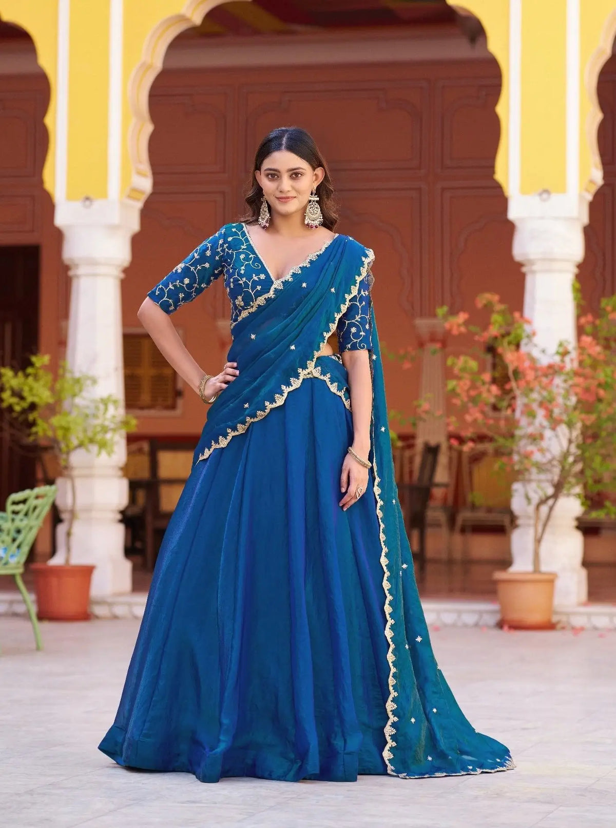 Peacock Blue Embroidered Lehenga Choli