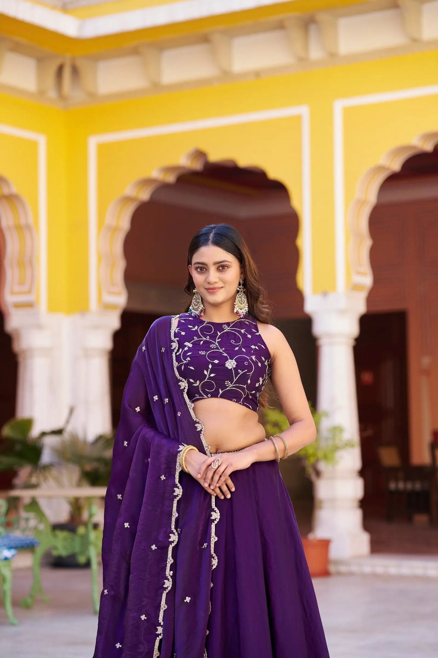 Plum Purple Embroidered Lehenga Choli