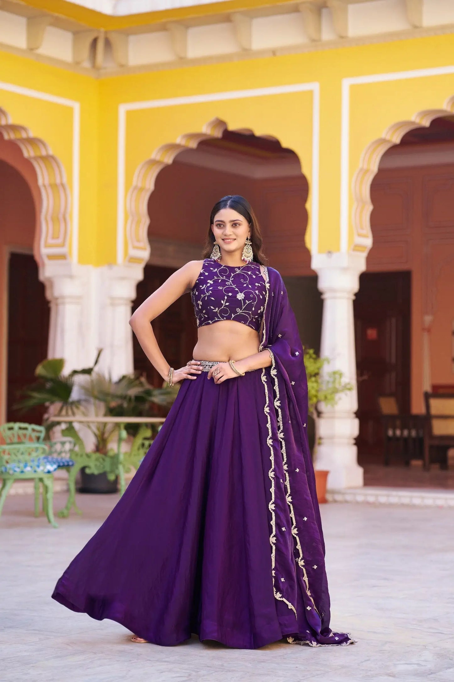 Plum Purple Embroidered Lehenga Choli