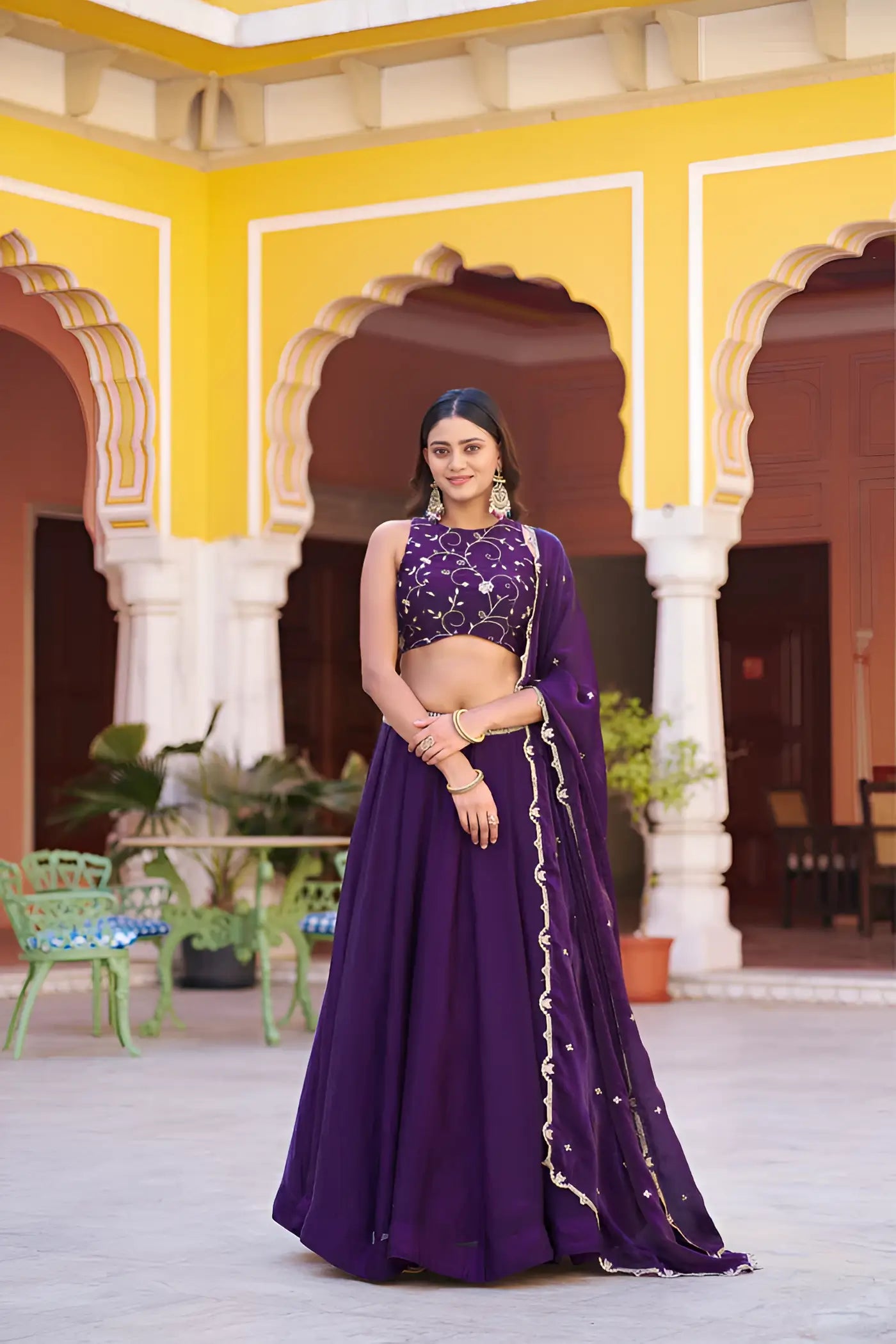 Plum Purple Embroidered Lehenga Choli