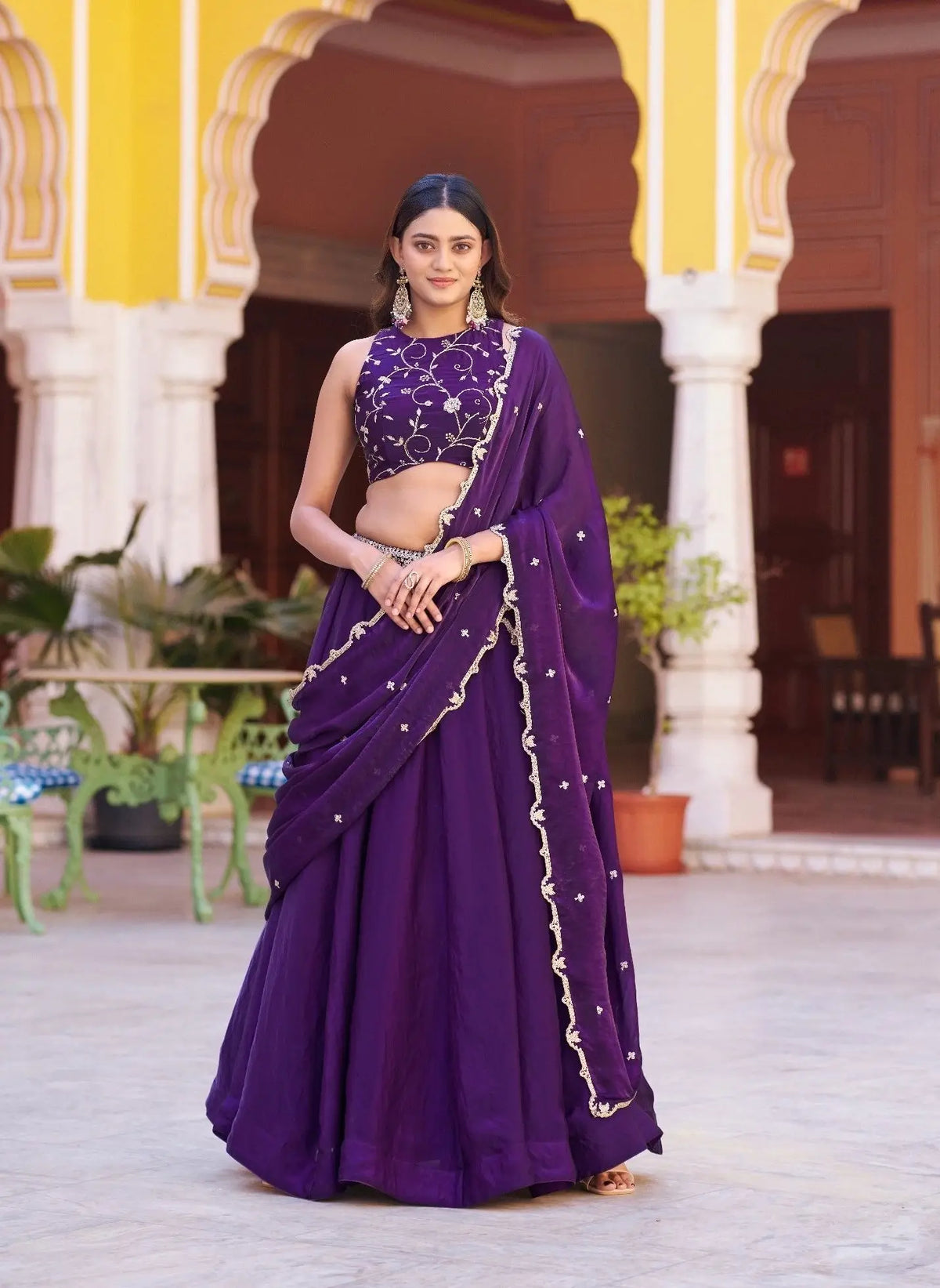Plum Purple Embroidered Lehenga Choli