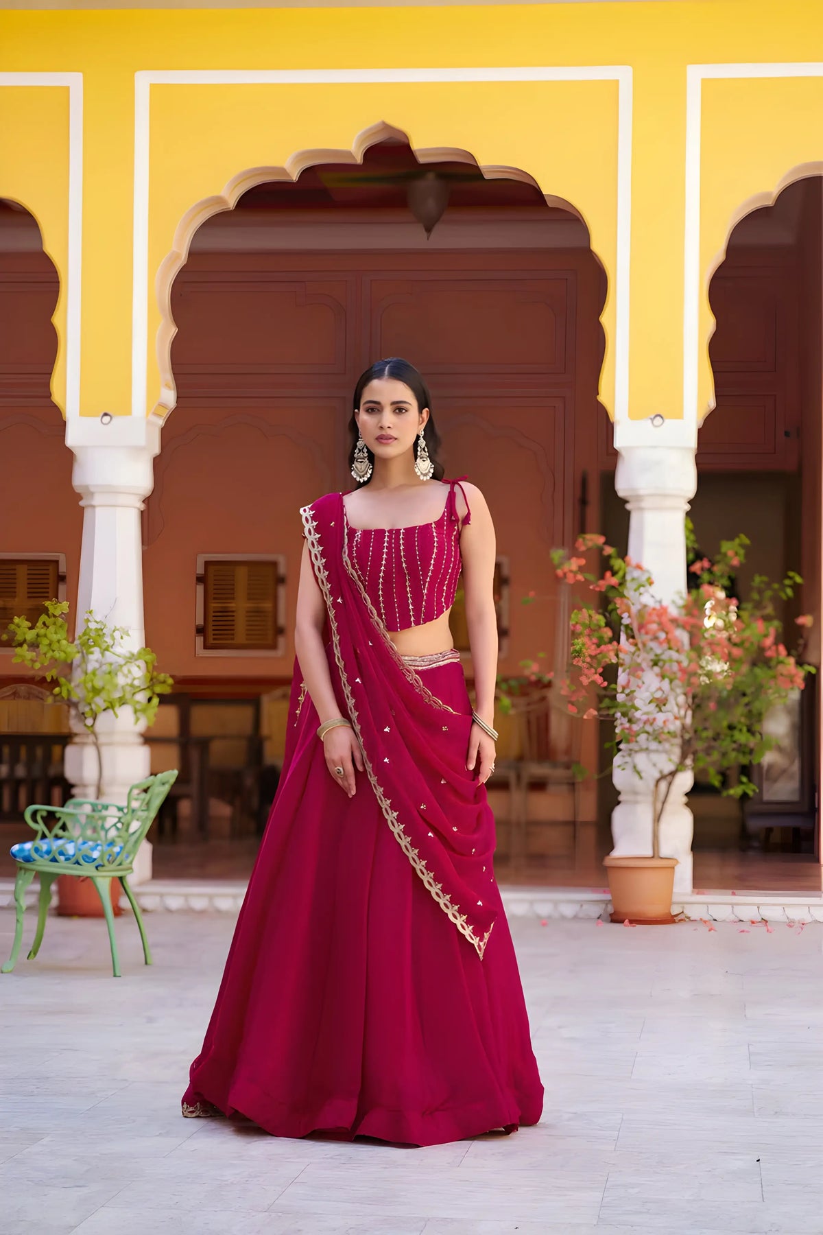 Hot Pink Embroidered Lehenga Choli