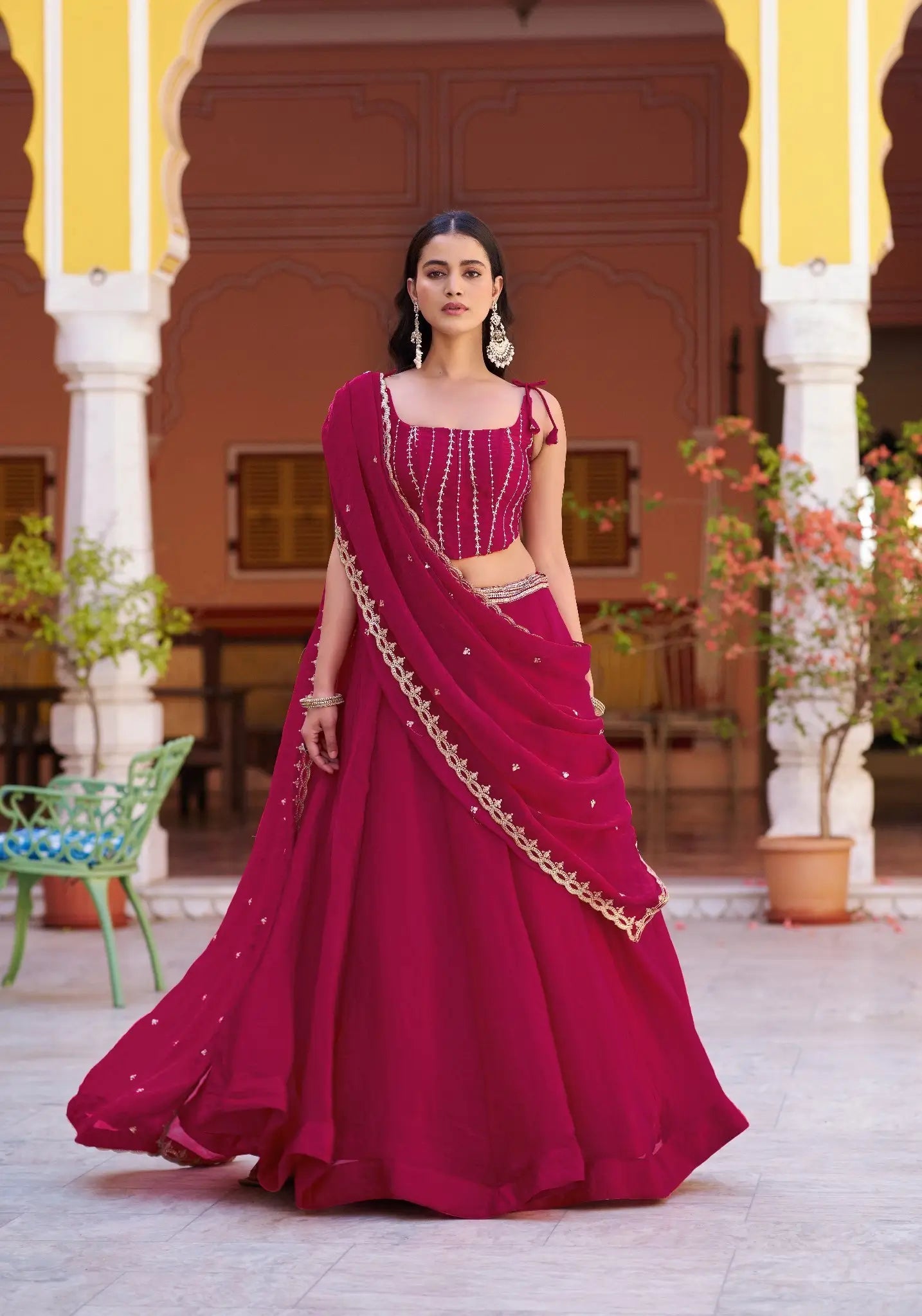 Hot Pink Embroidered Lehenga Choli