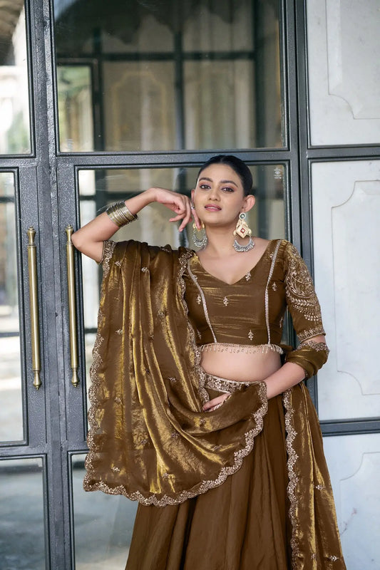 Antique Bronze Fendi Embroidery Lehenga Choli
