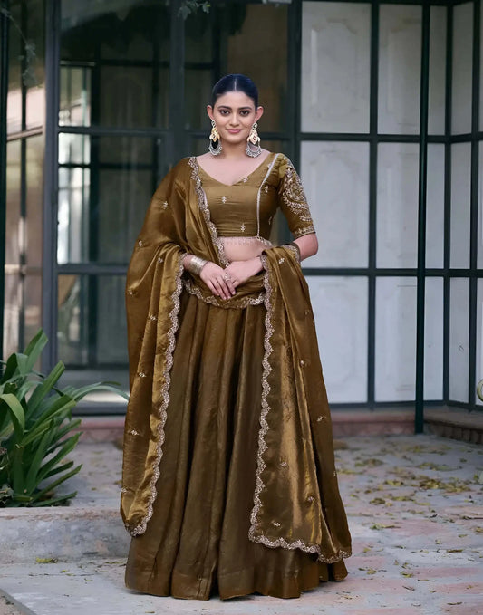 Antique Bronze Fendi Embroidery Lehenga Choli