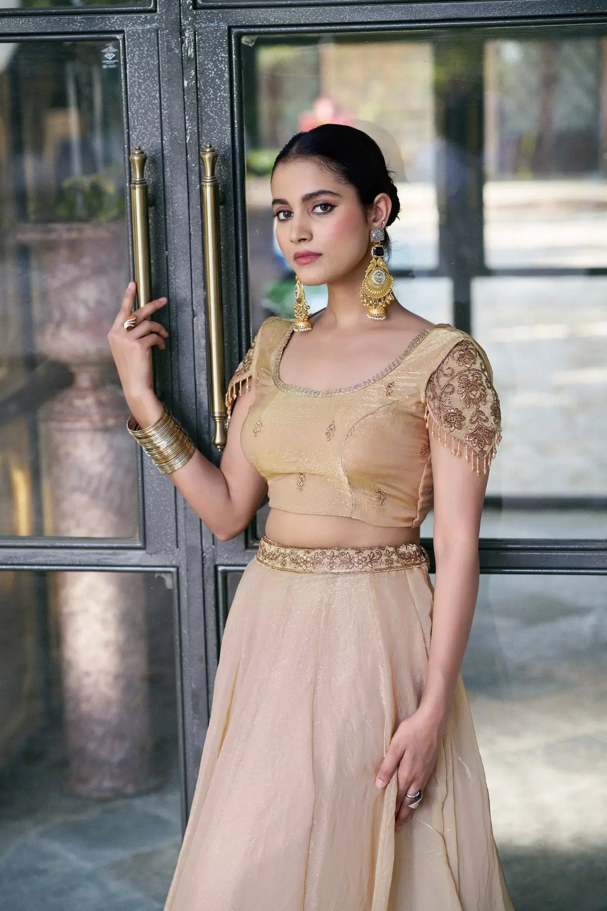 Cream Beige Fendi Embroidery Lehenga Choli