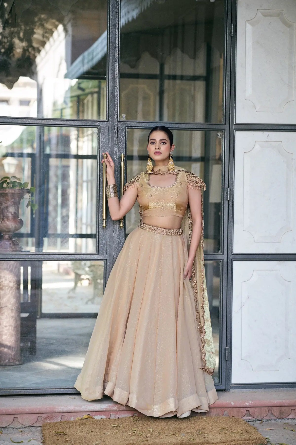 Cream Beige Fendi Embroidery Lehenga Choli