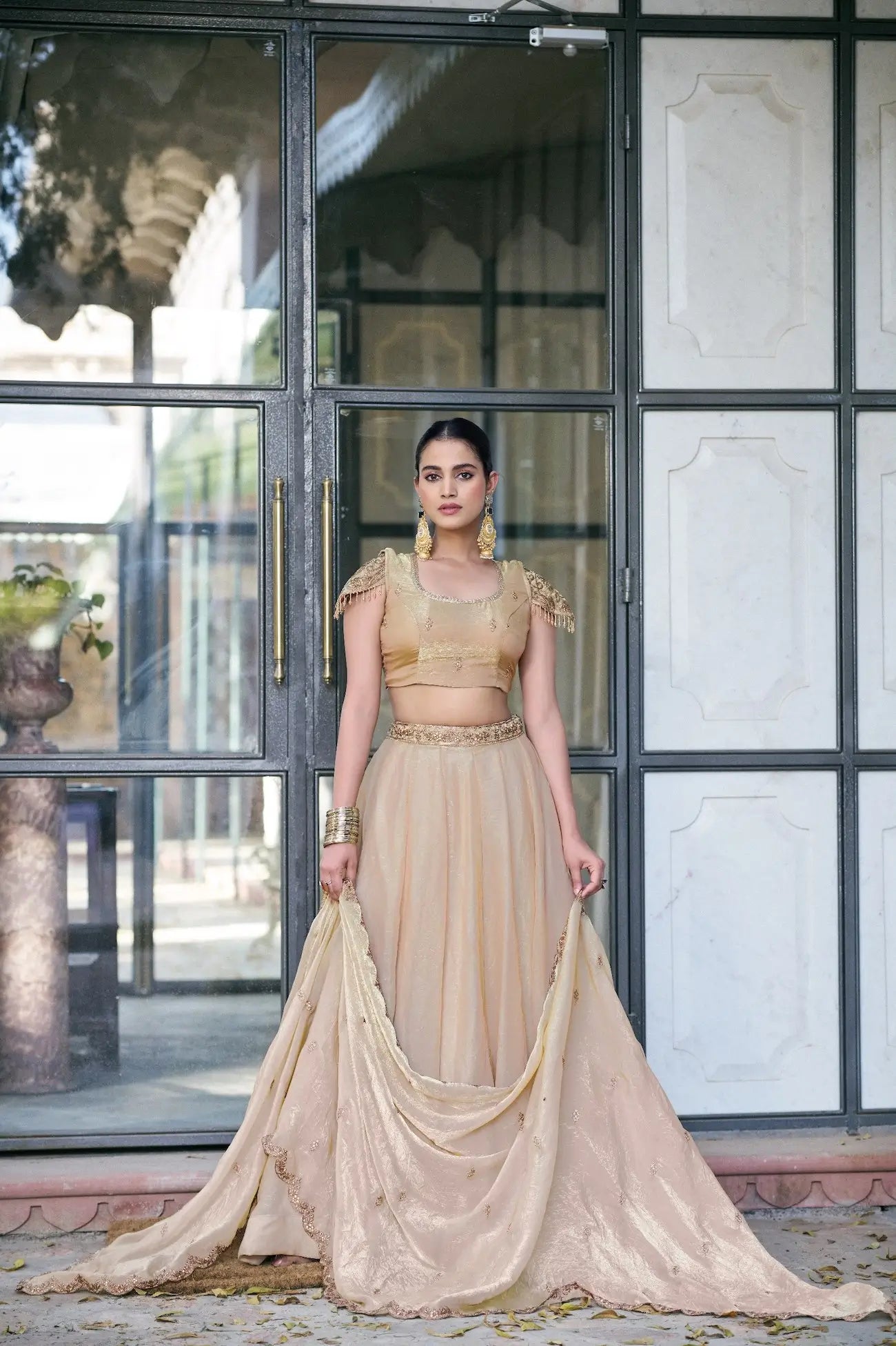 Cream Beige Fendi Embroidery Lehenga Choli