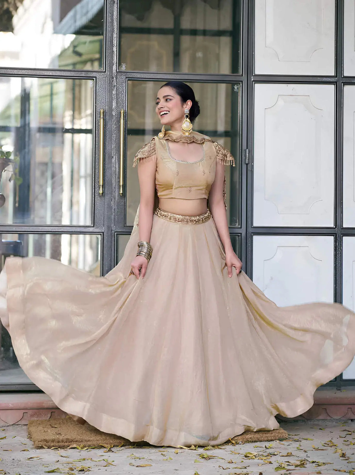 Cream Beige Fendi Embroidery Lehenga Choli