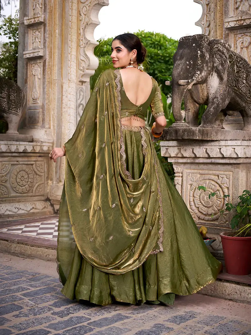 Olive Green Fendi Embroidery Lehenga Choli