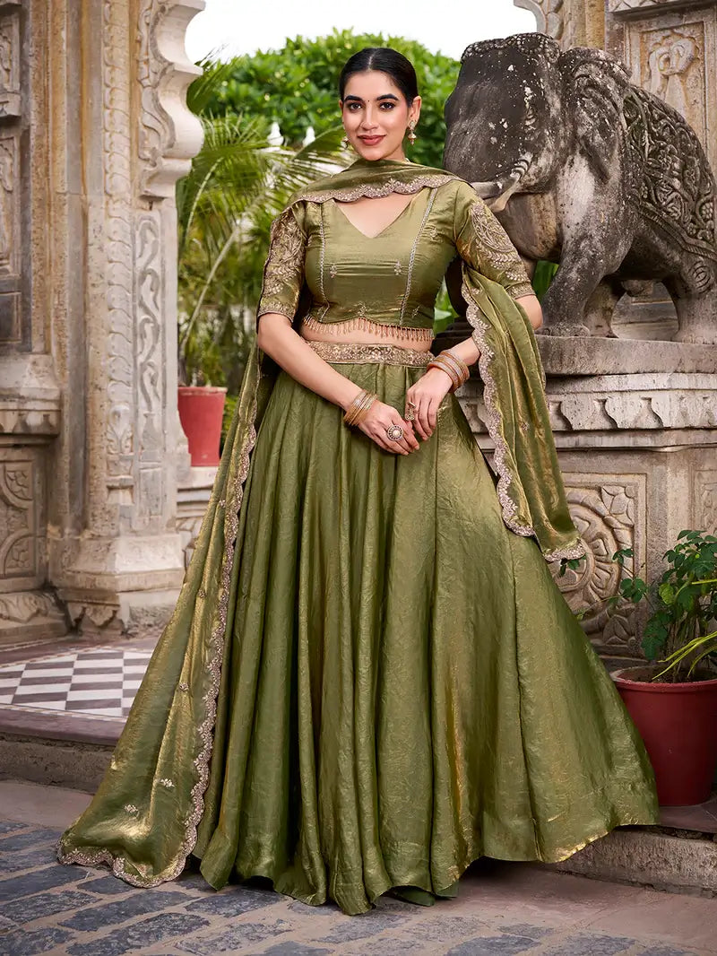 Olive Green Fendi Embroidery Lehenga Choli