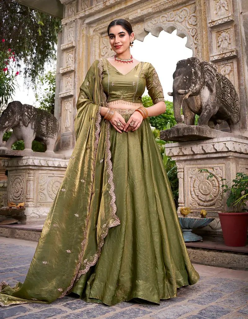 Olive Green Fendi Embroidery Lehenga Choli