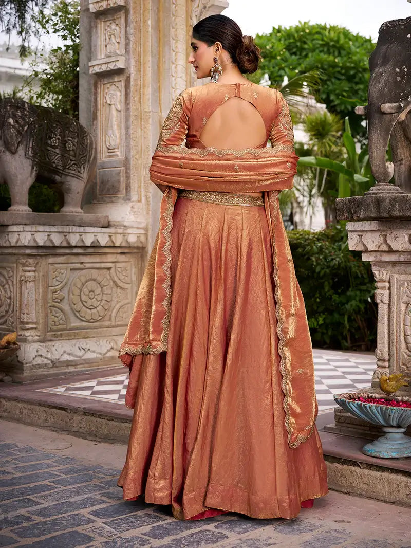 Rust Orange Fendi Embroidery Lehenga Choli