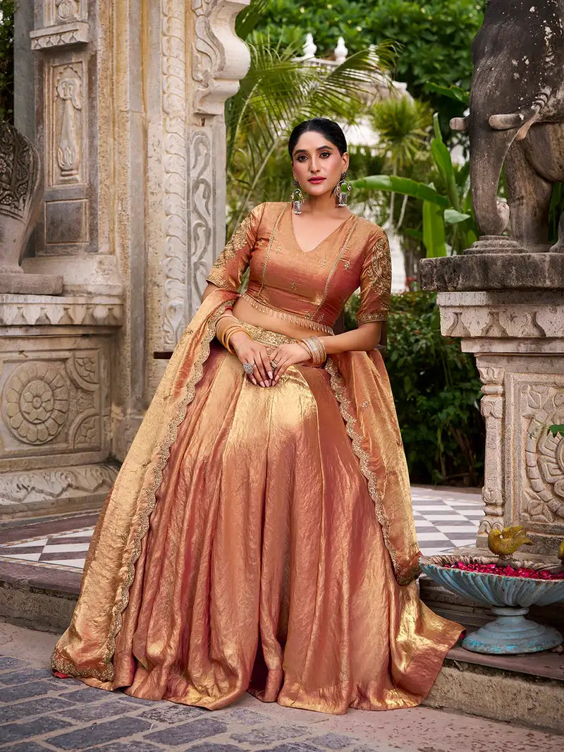 Rust Orange Fendi Embroidery Lehenga Choli