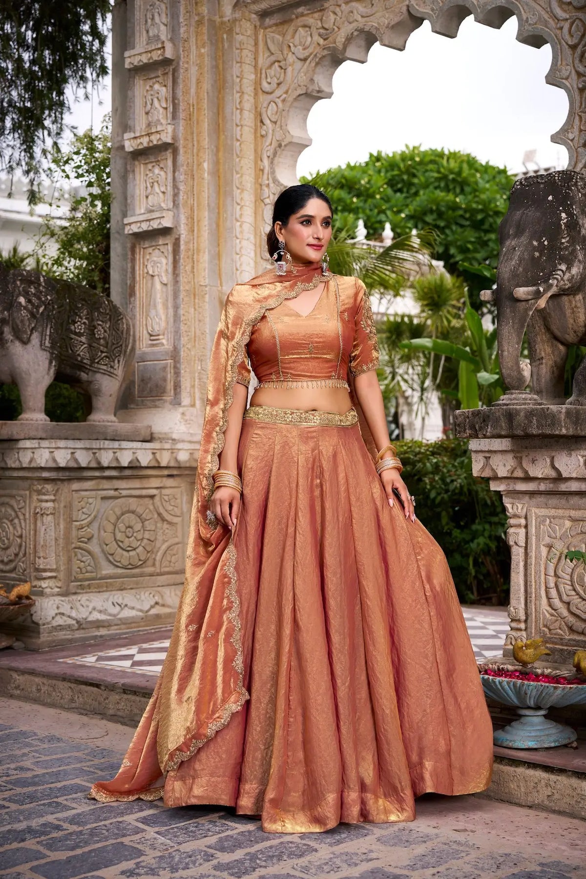 Rust Orange Fendi Embroidery Lehenga Choli