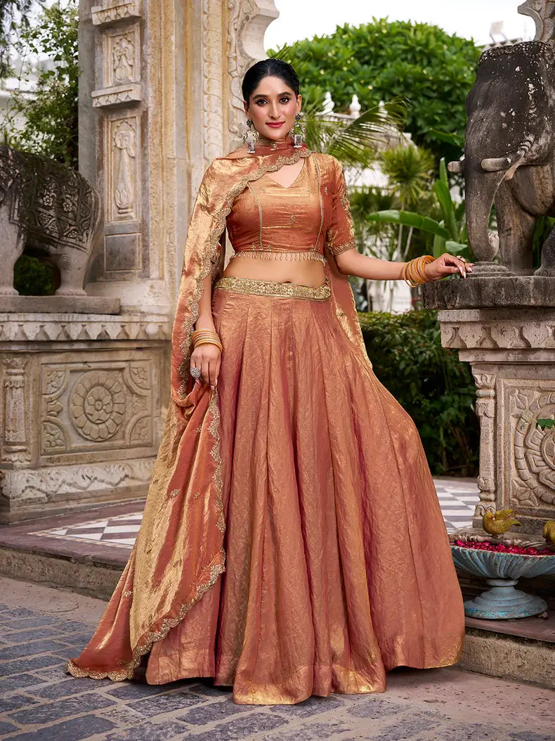 Rust Orange Fendi Embroidery Lehenga Choli