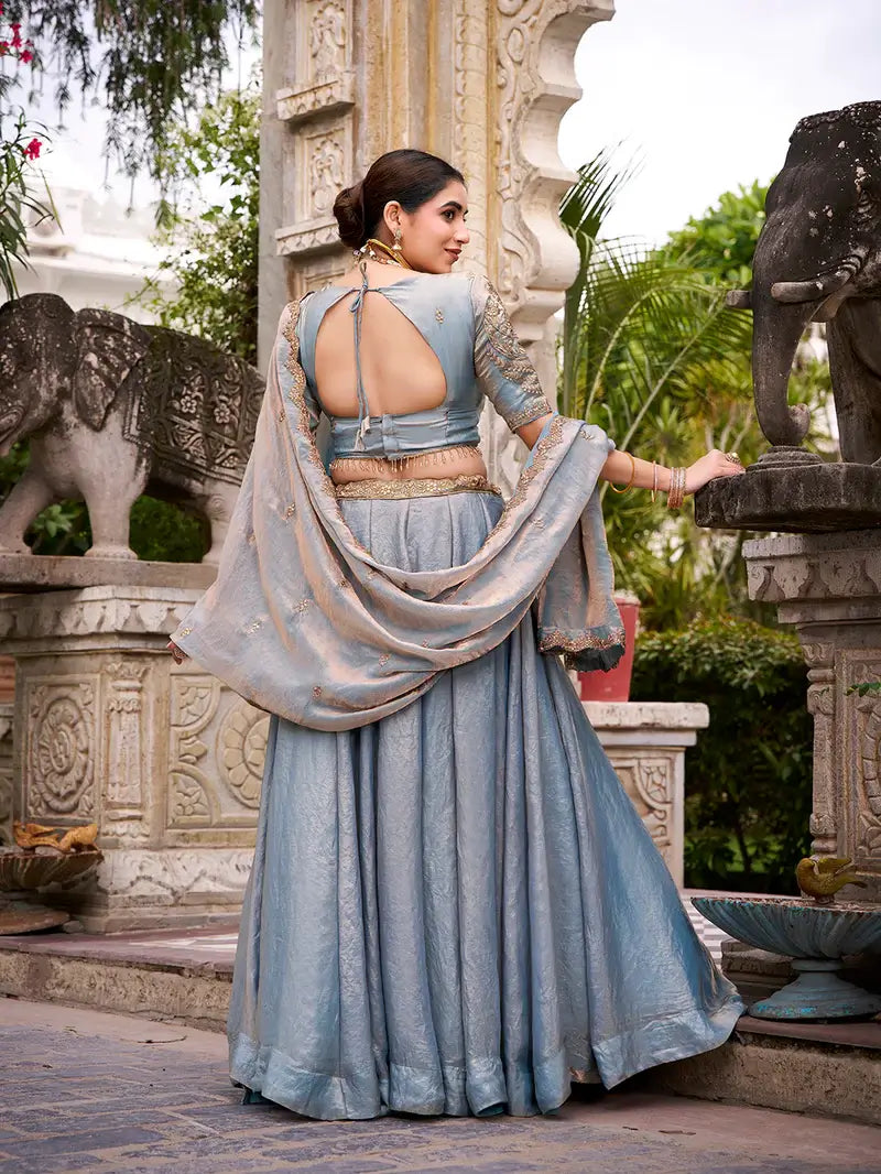 Sea Blue Fendi Embroidery Lehenga Choli