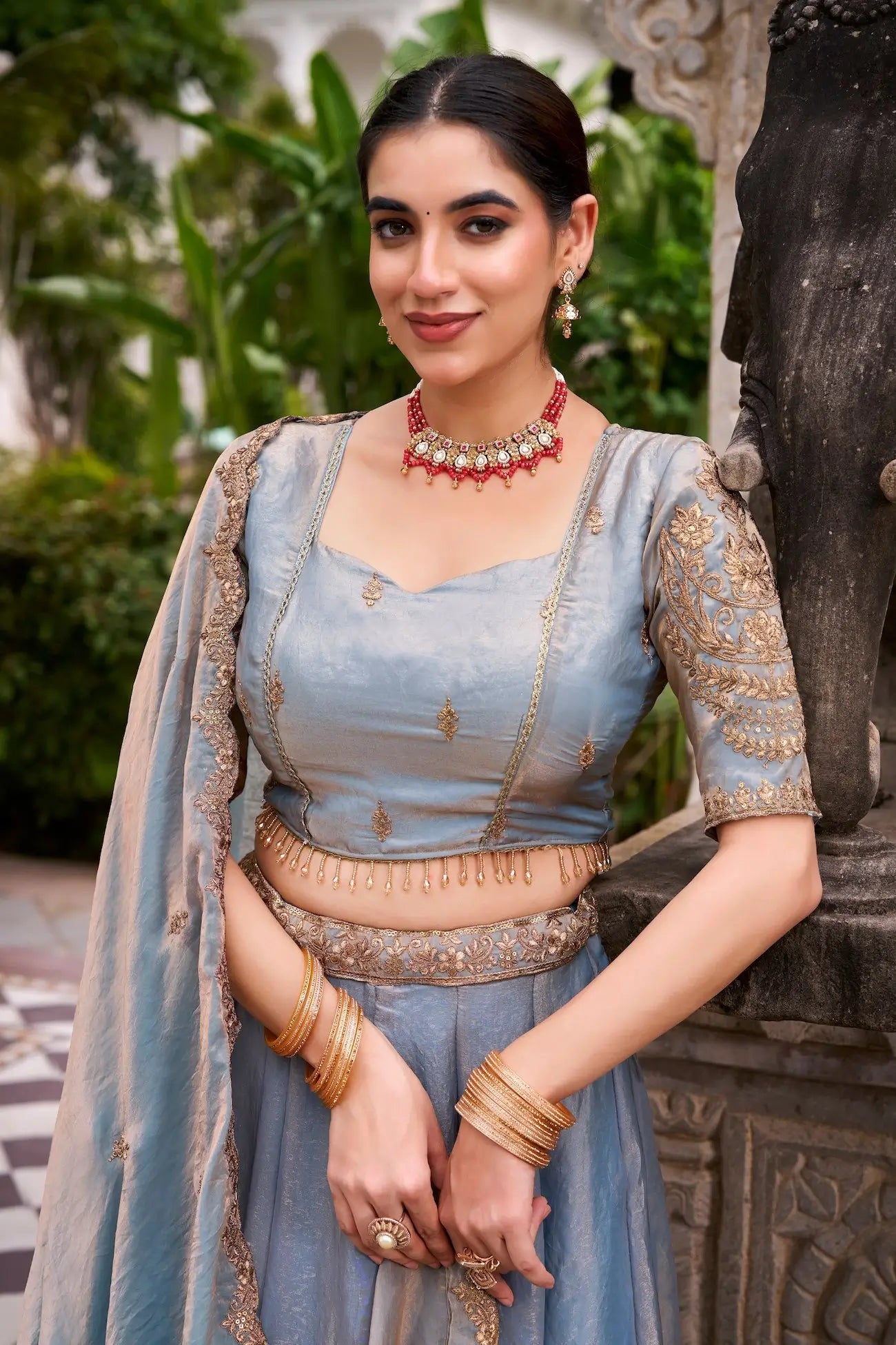 Sea Blue Fendi Embroidery Lehenga Choli