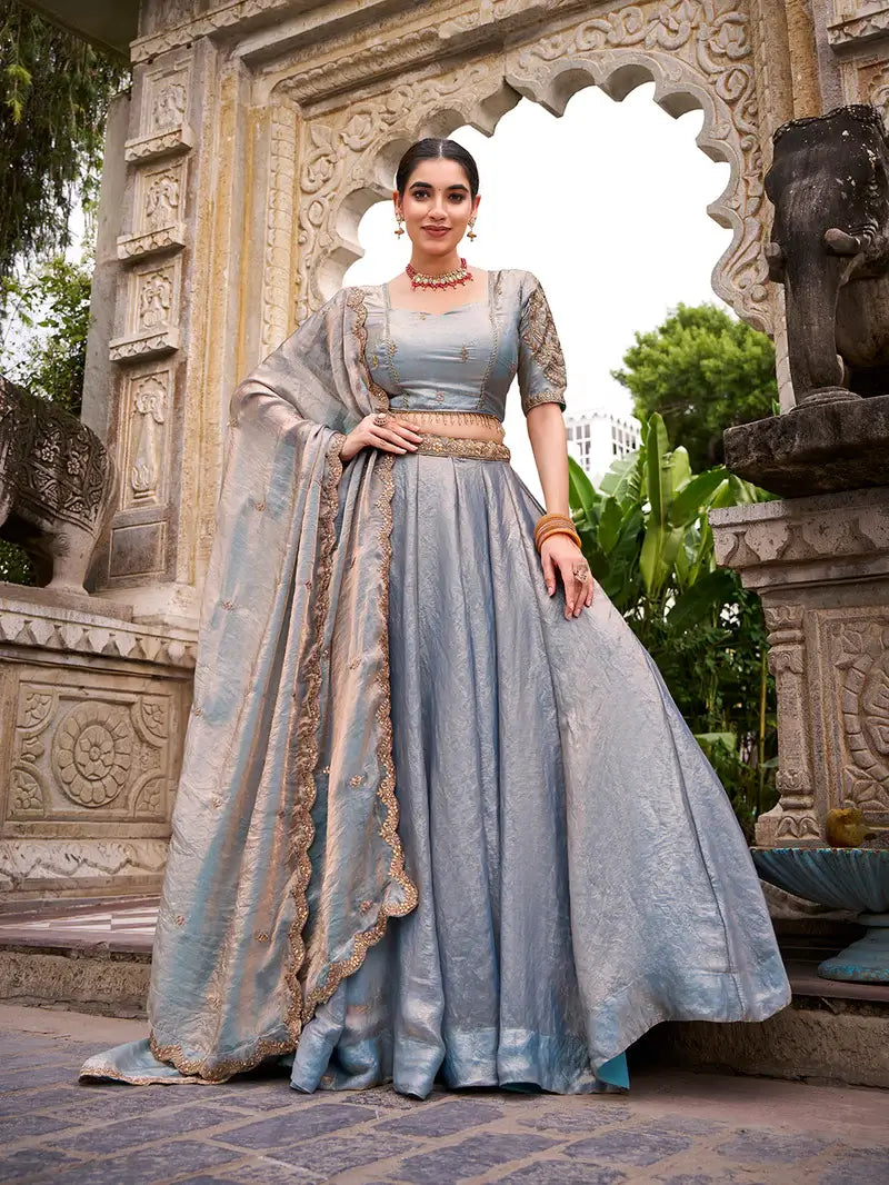 Sea Blue Fendi Embroidery Lehenga Choli