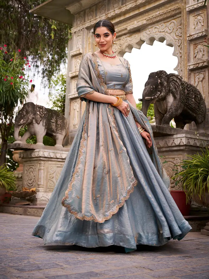 Sea Blue Fendi Embroidery Lehenga Choli