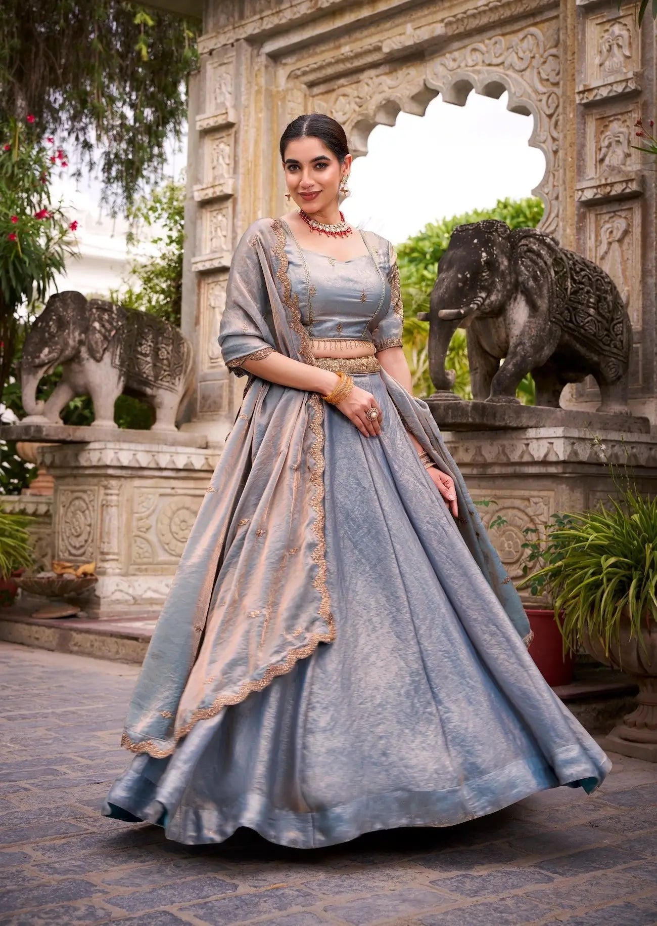 Sea Blue Fendi Embroidery Lehenga Choli