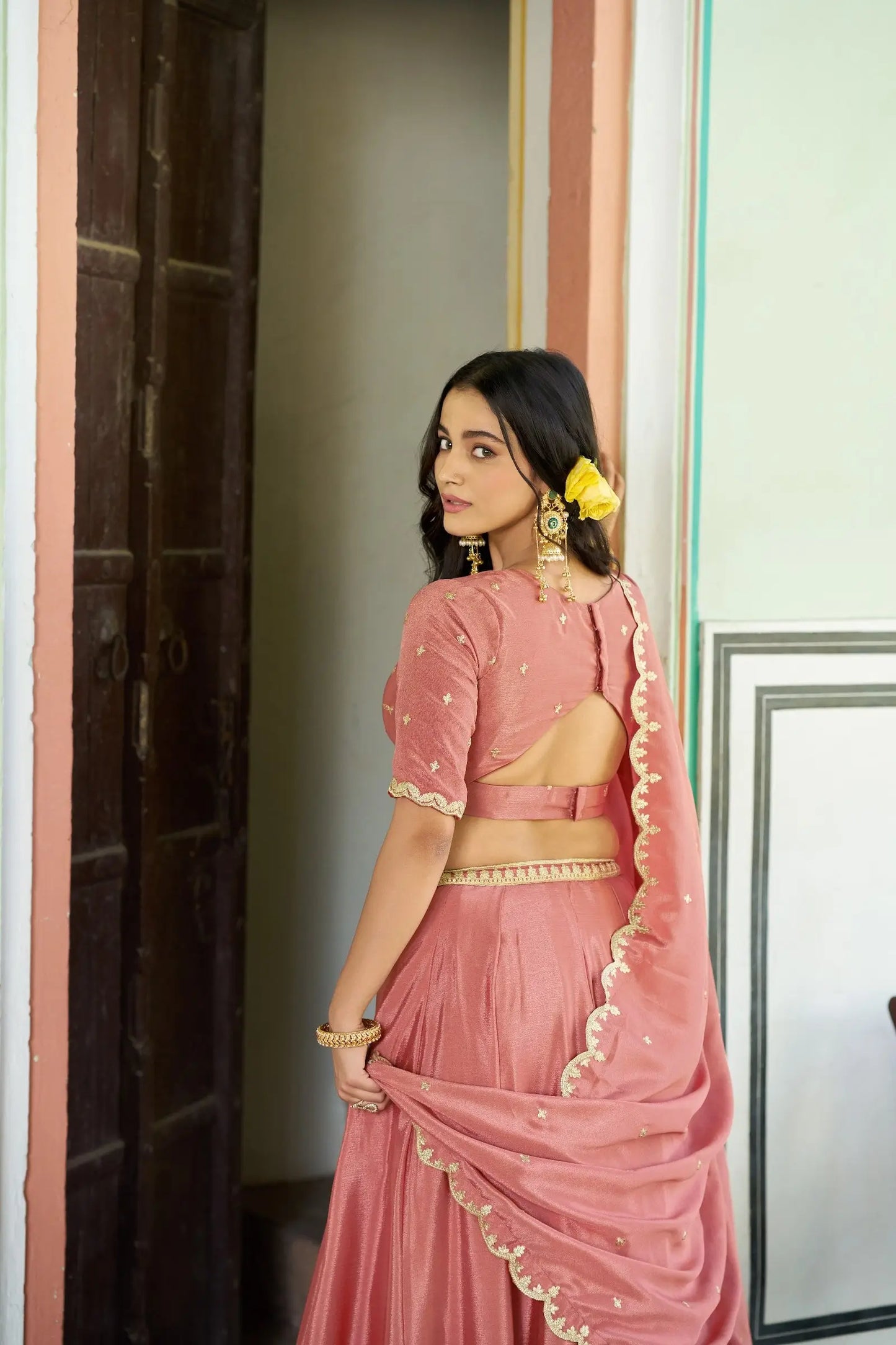 Soft Peach Embroidery Lehenga Choli