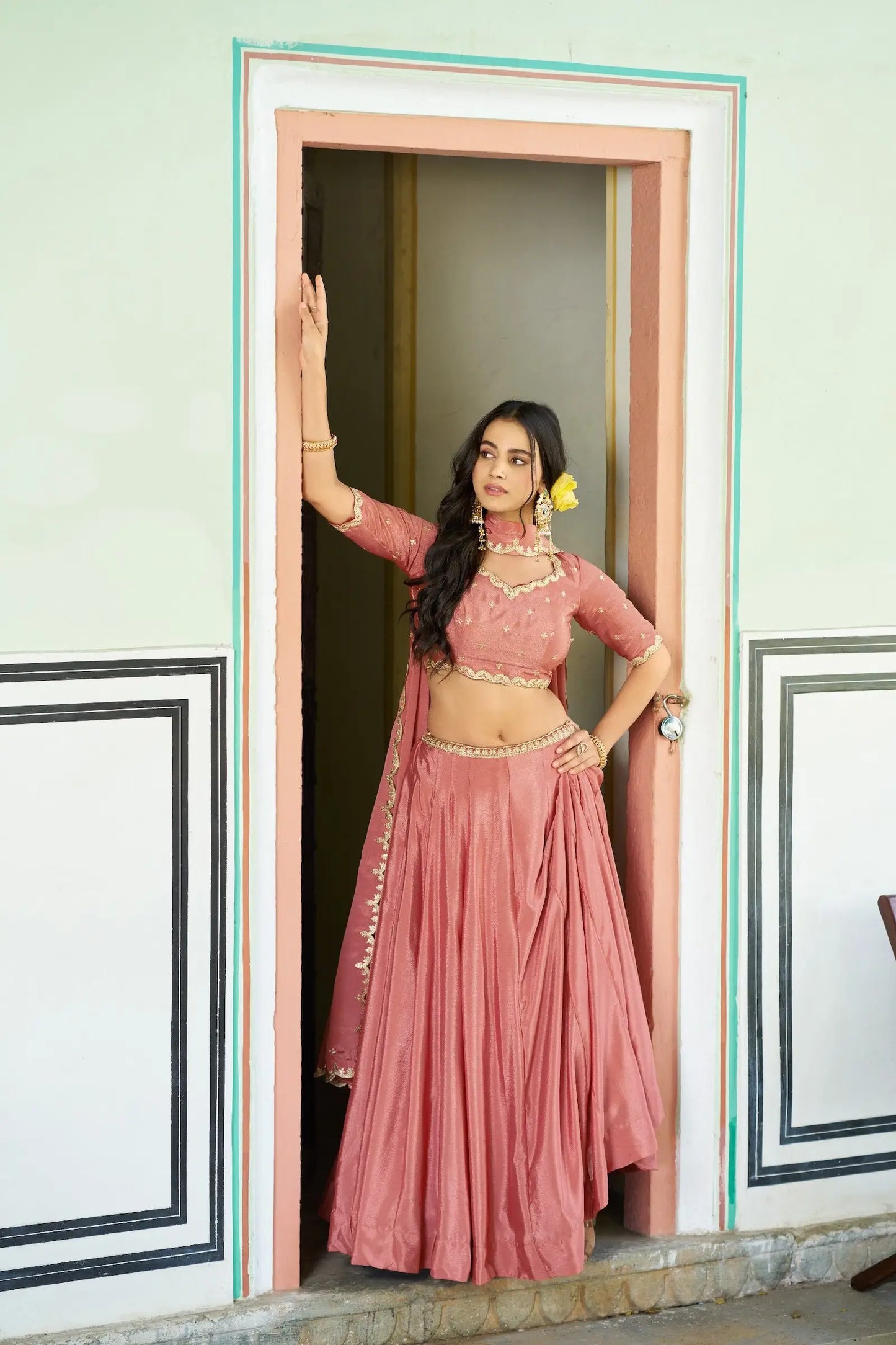 Soft Peach Embroidery Lehenga Choli