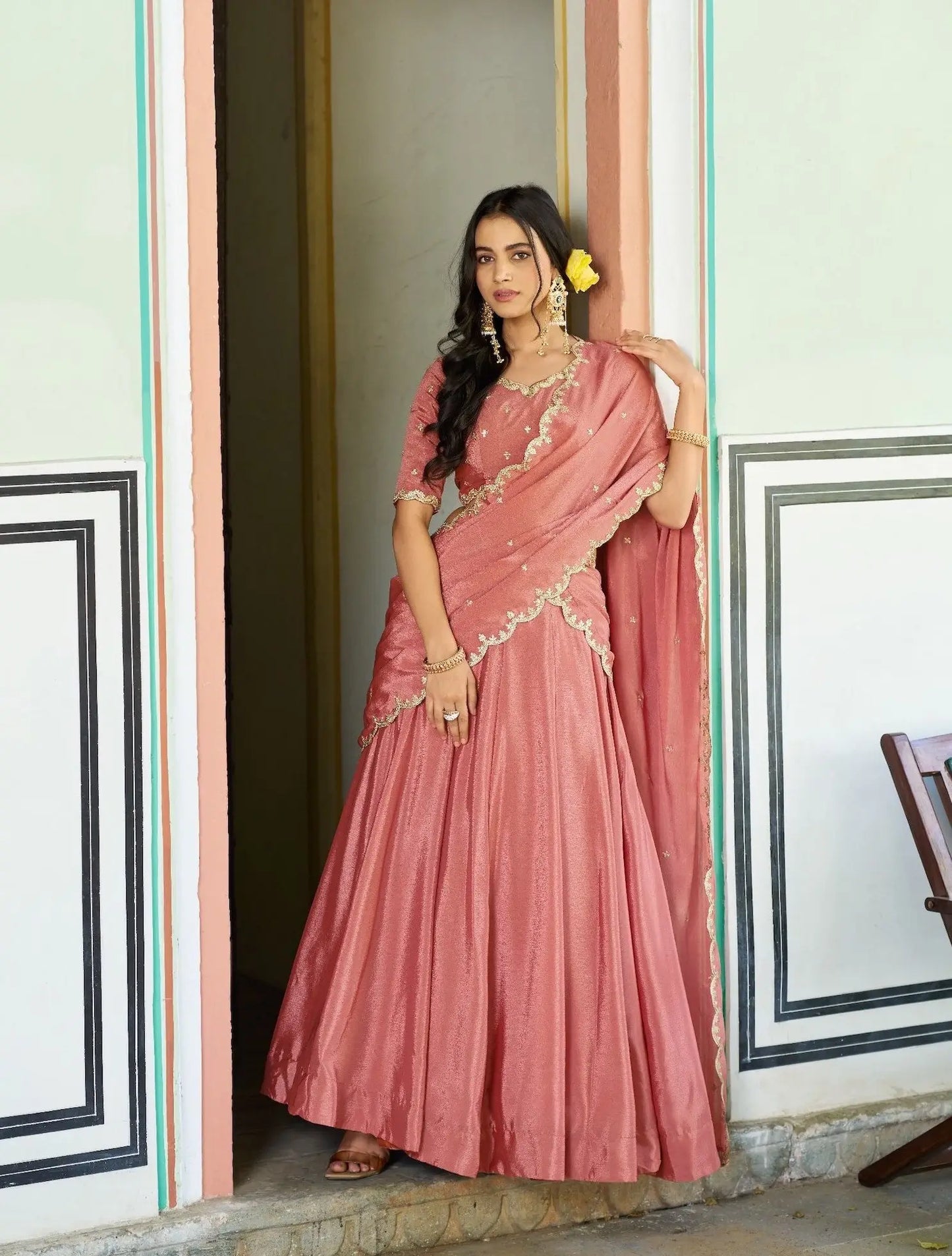 Soft Peach Embroidery Lehenga Choli