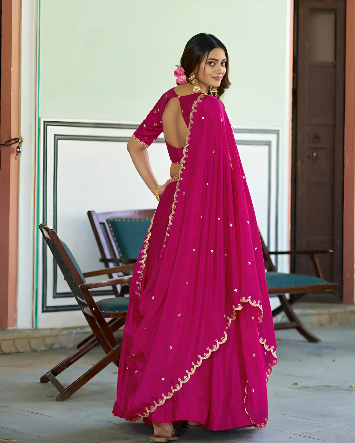 Hot Pink Embroidery Lehenga Choli
