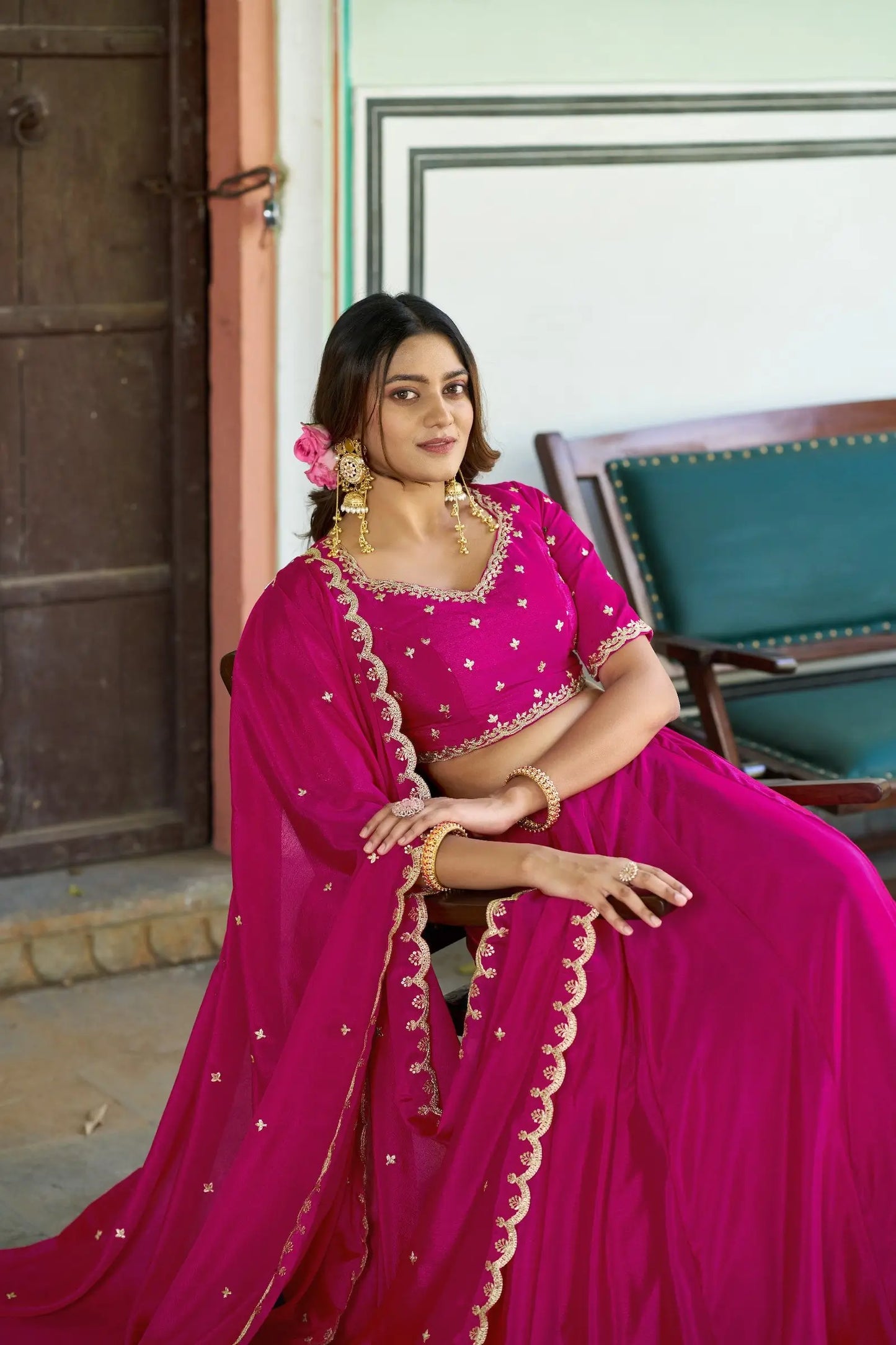 Hot Pink Embroidery Lehenga Choli