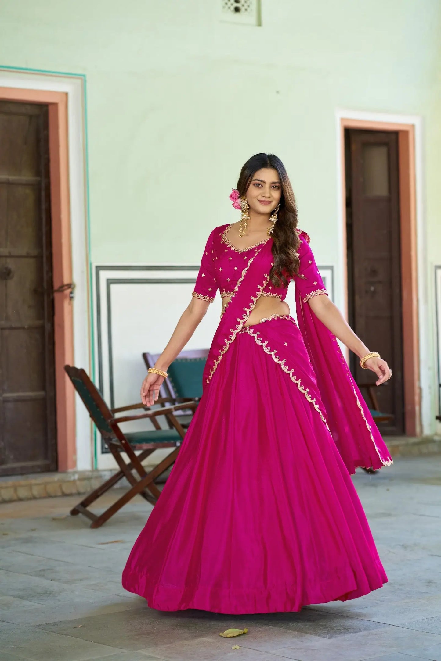Hot Pink Embroidery Lehenga Choli