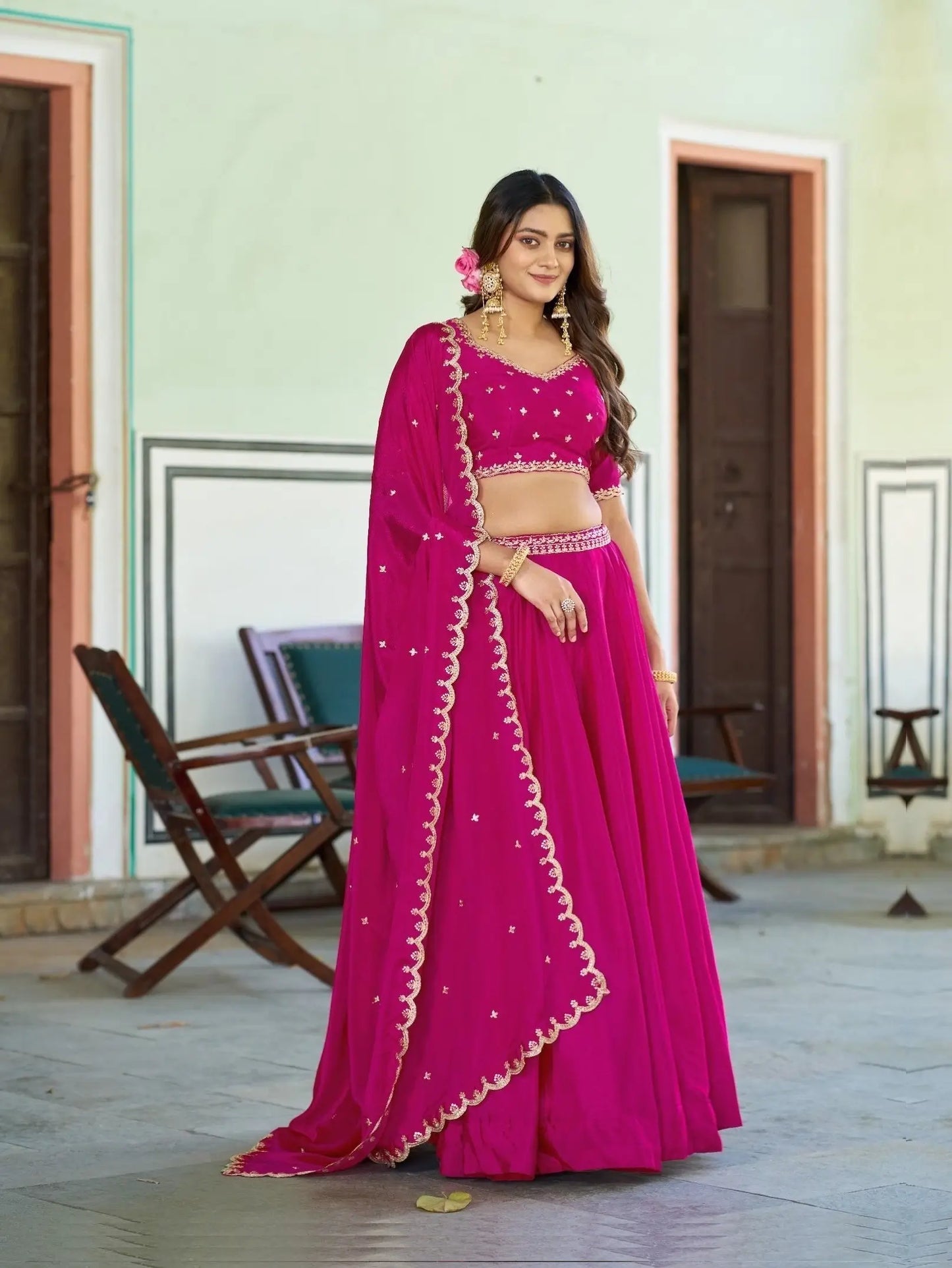 Hot Pink Embroidery Lehenga Choli