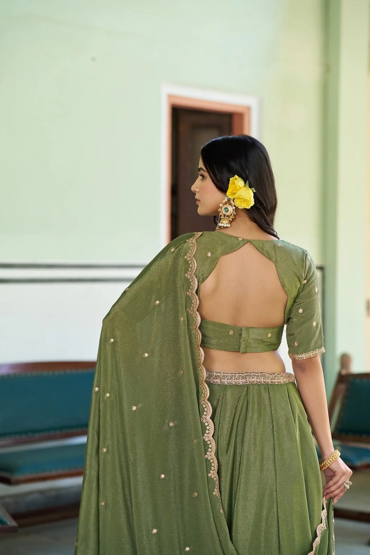 Pista Green Embroidery Lehenga Choli