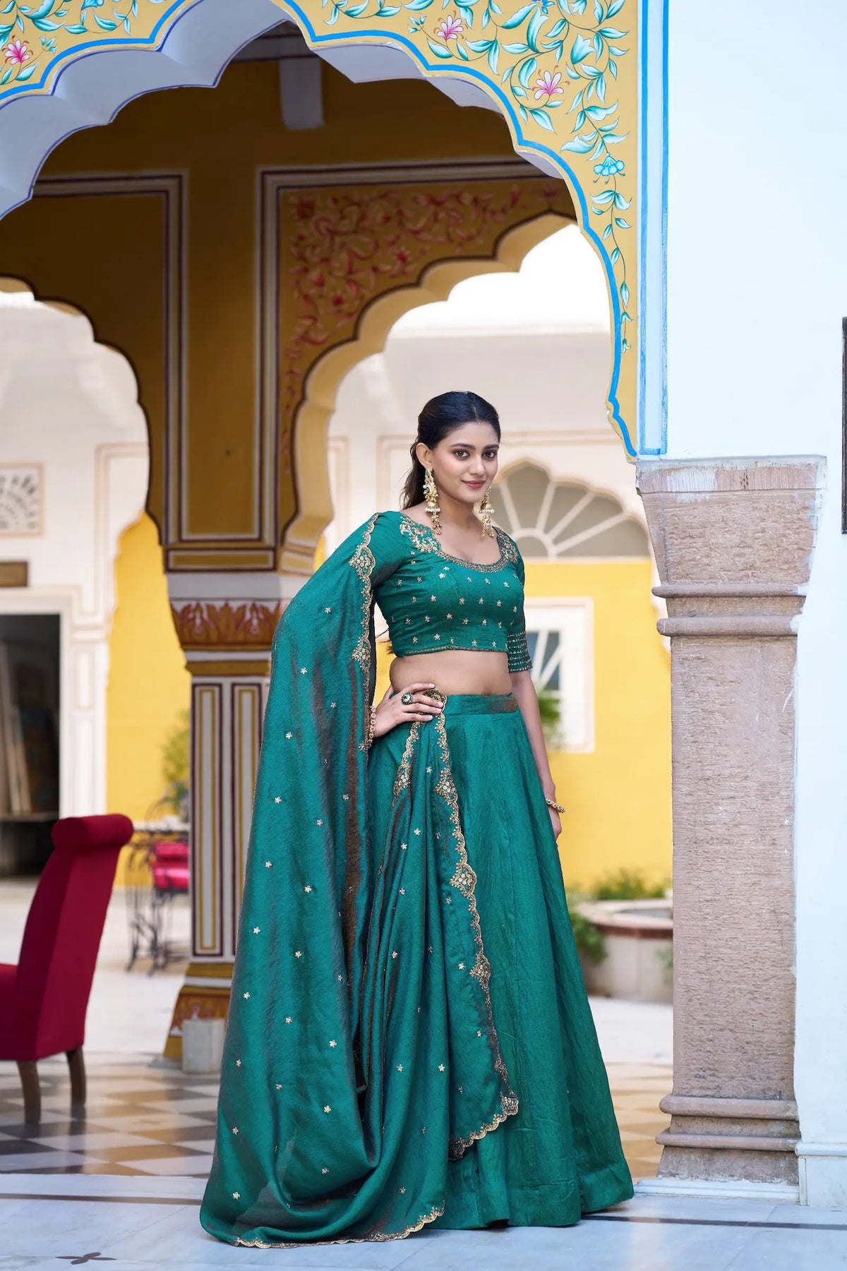 Dark Teal Embroidery Lehenga Choli
