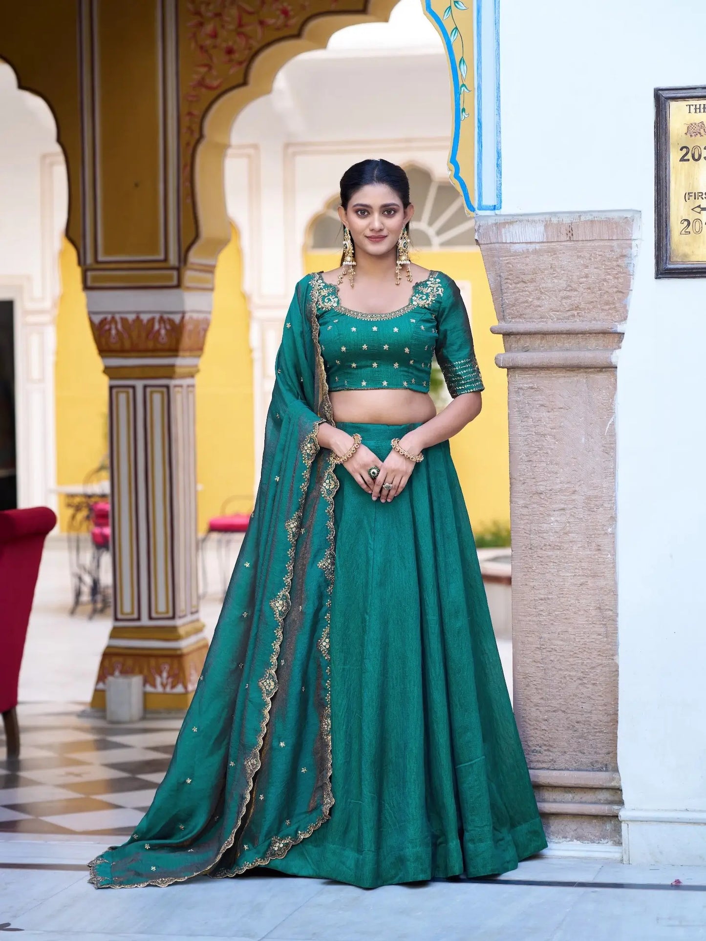Dark Teal Embroidery Lehenga Choli