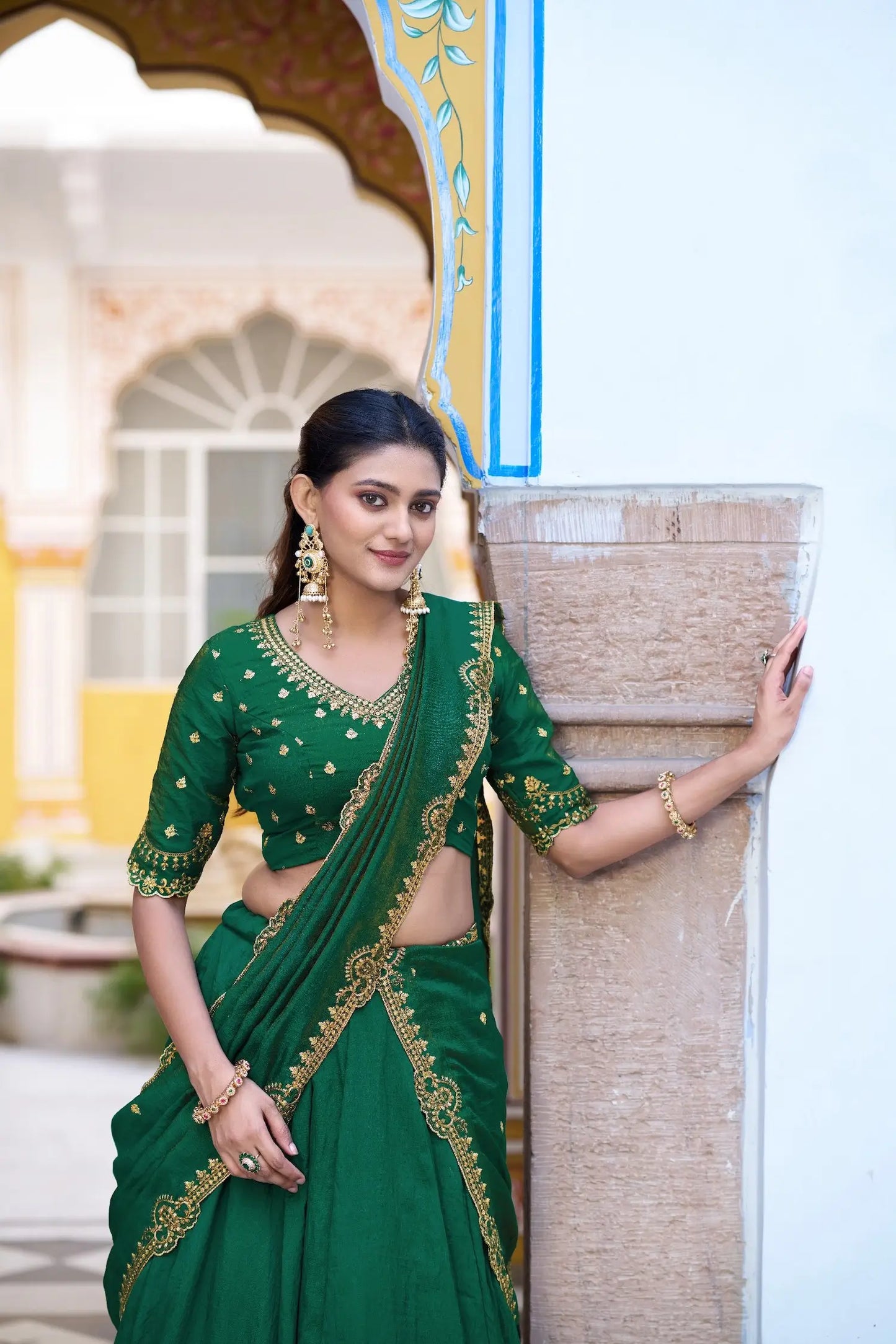 Teal Green Embroidery Lehenga Choli