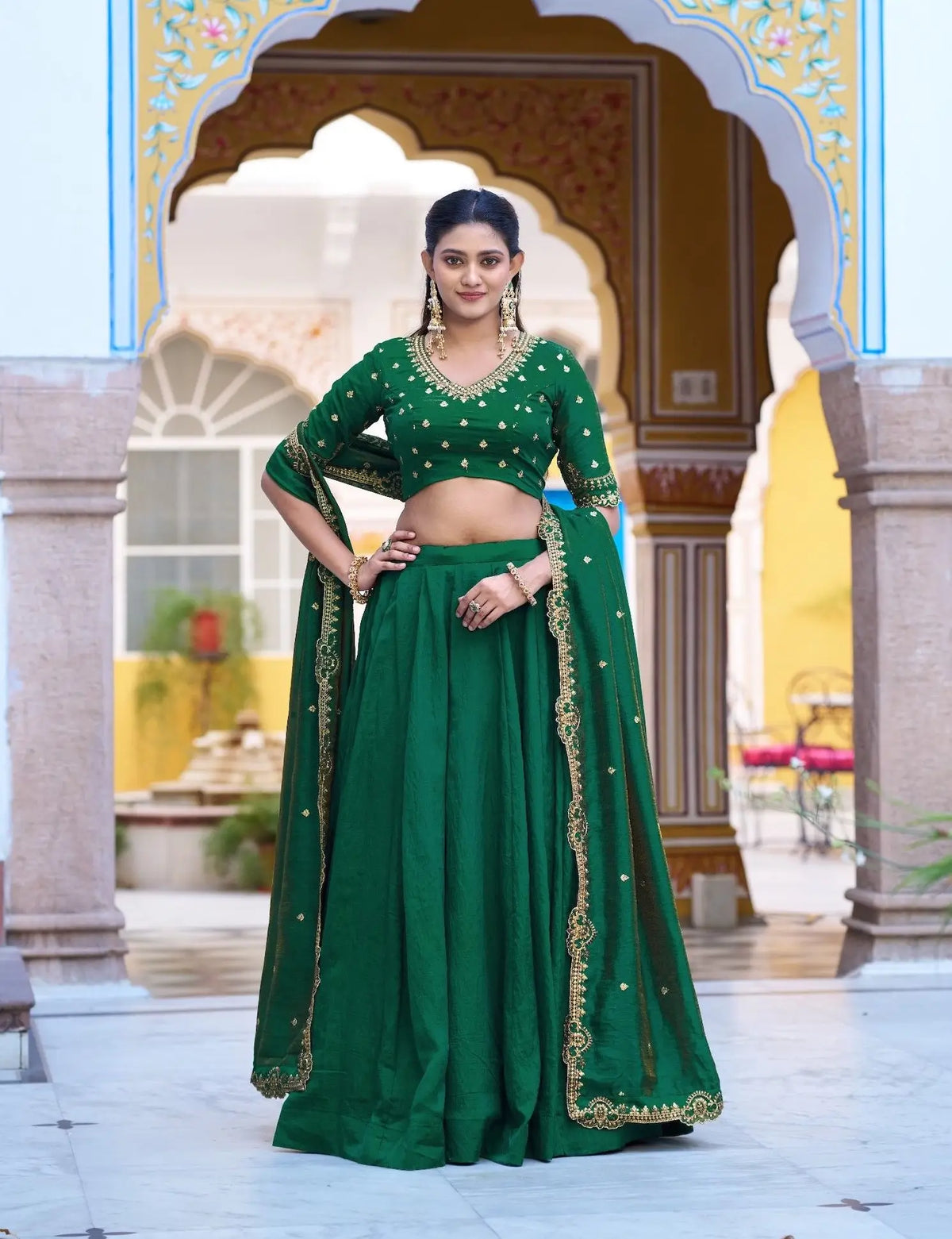 Teal Green Embroidery Lehenga Choli