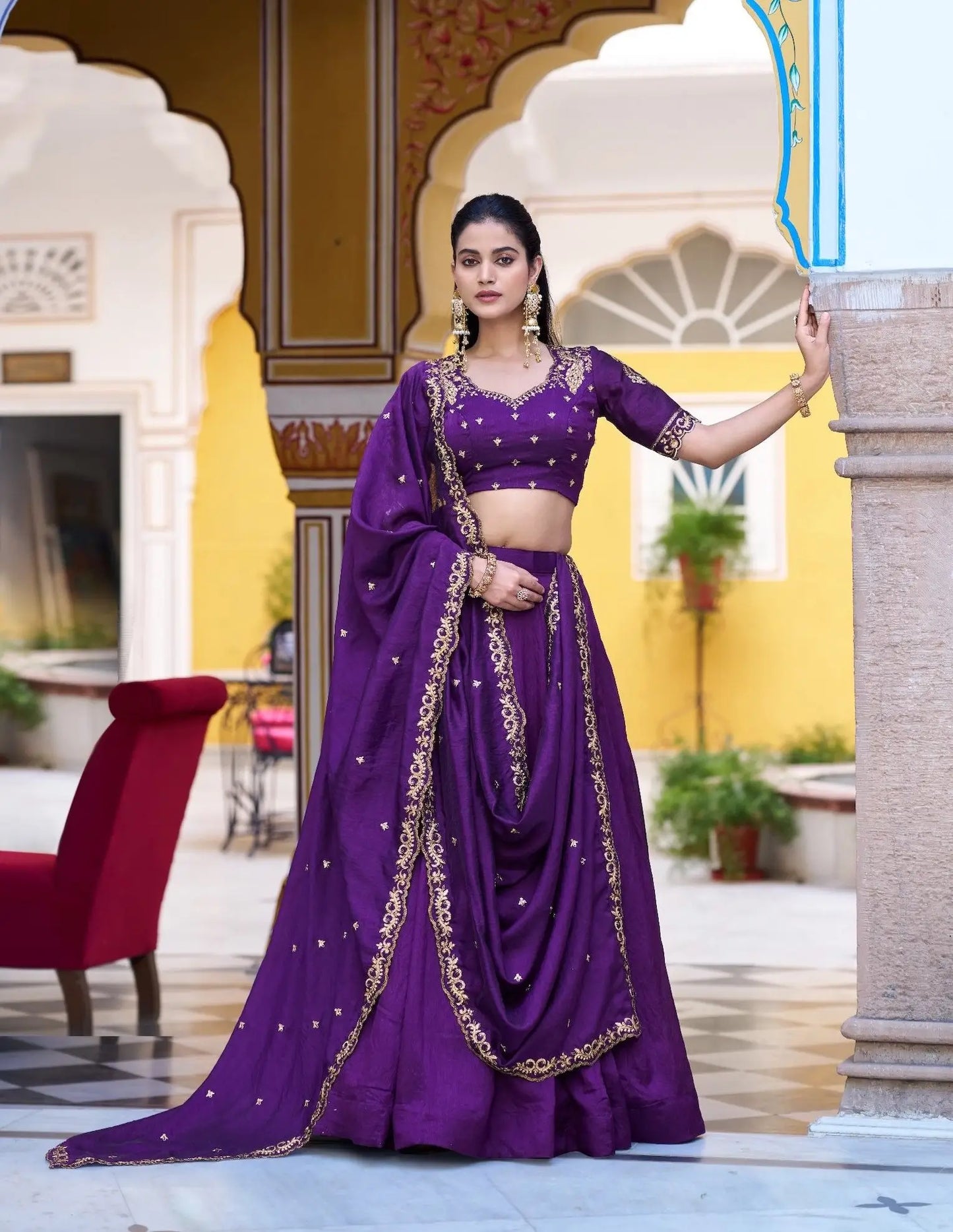 Iris Purple Embroidery Lehenga Choli