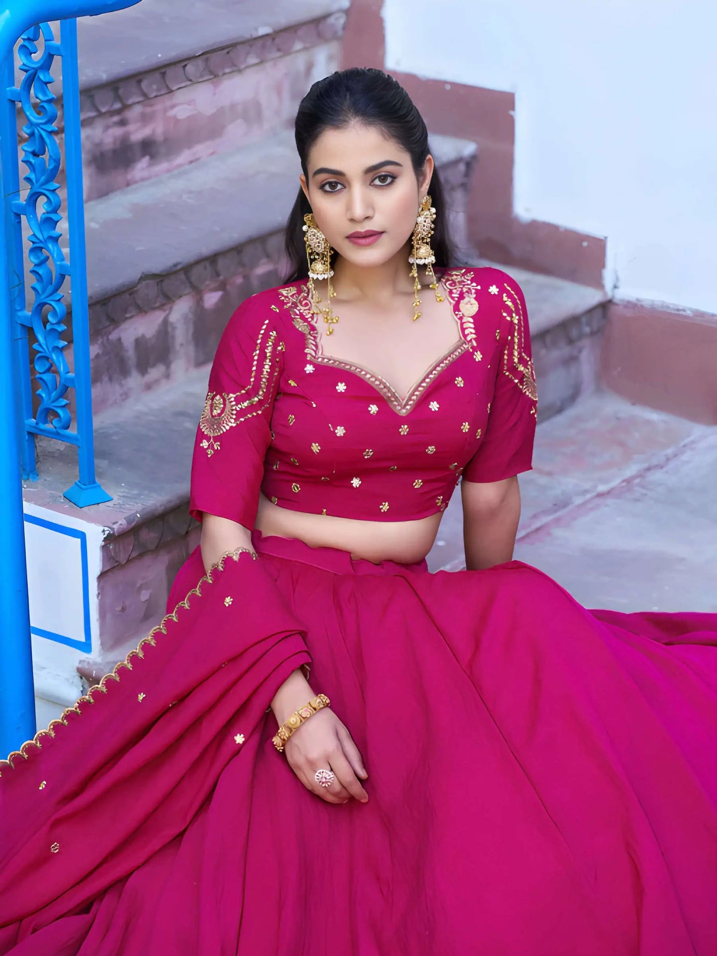 Rani Pink Embroidery Lehenga Choli