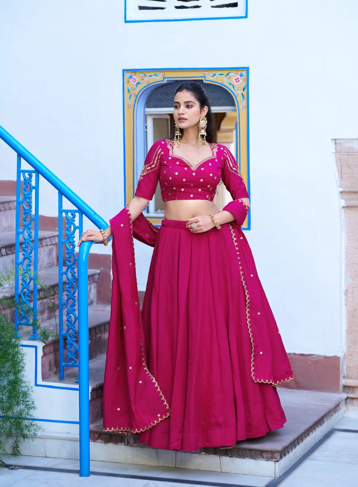 Rani Pink Embroidery Lehenga Choli