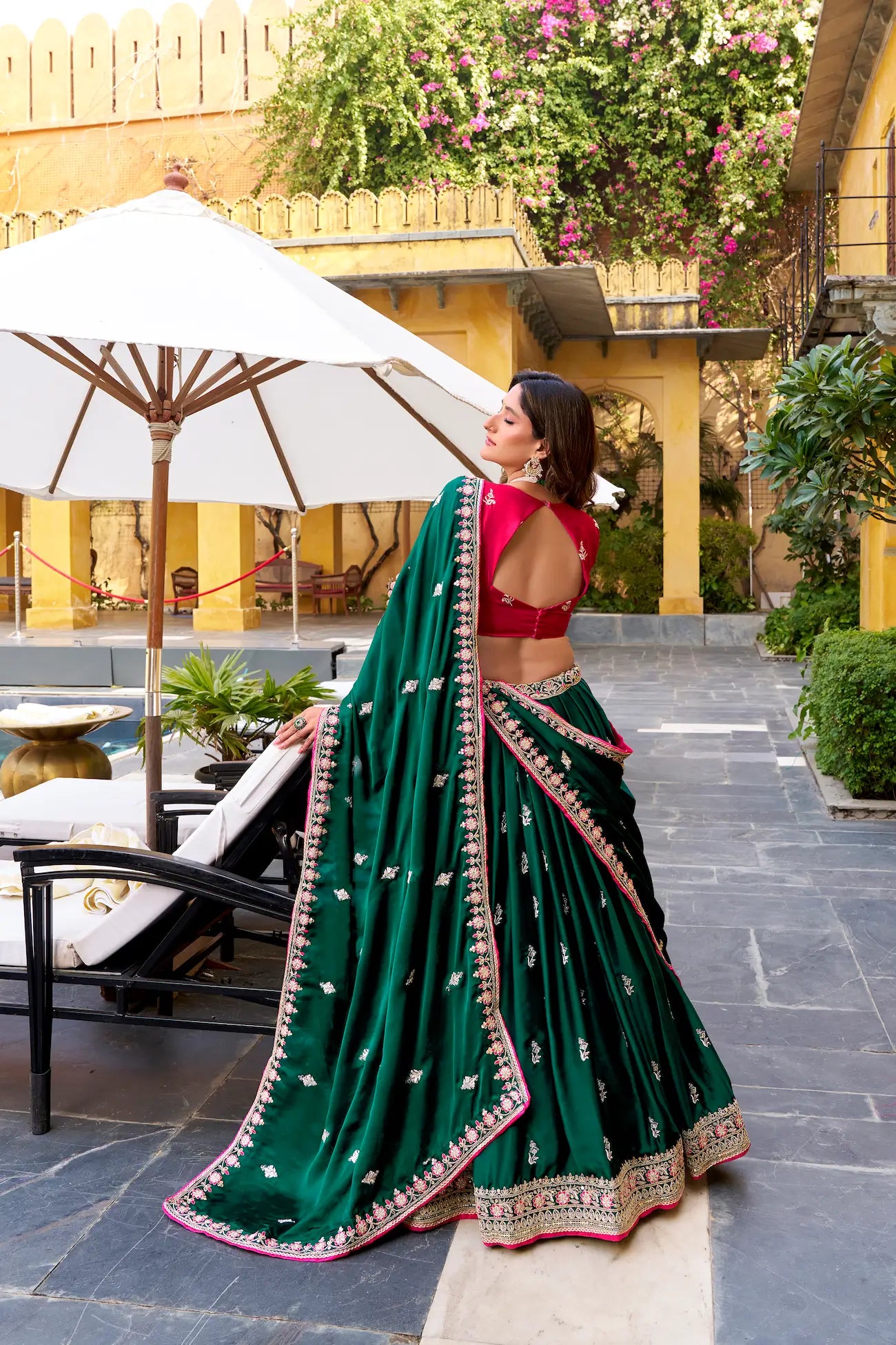 Timber Green Satin Silk Embroidered Lehenga choli